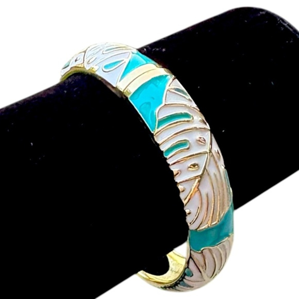 Sequin by Nordstrom Elegant Gold and Turquoise Leaf Print Bangle Bracelet